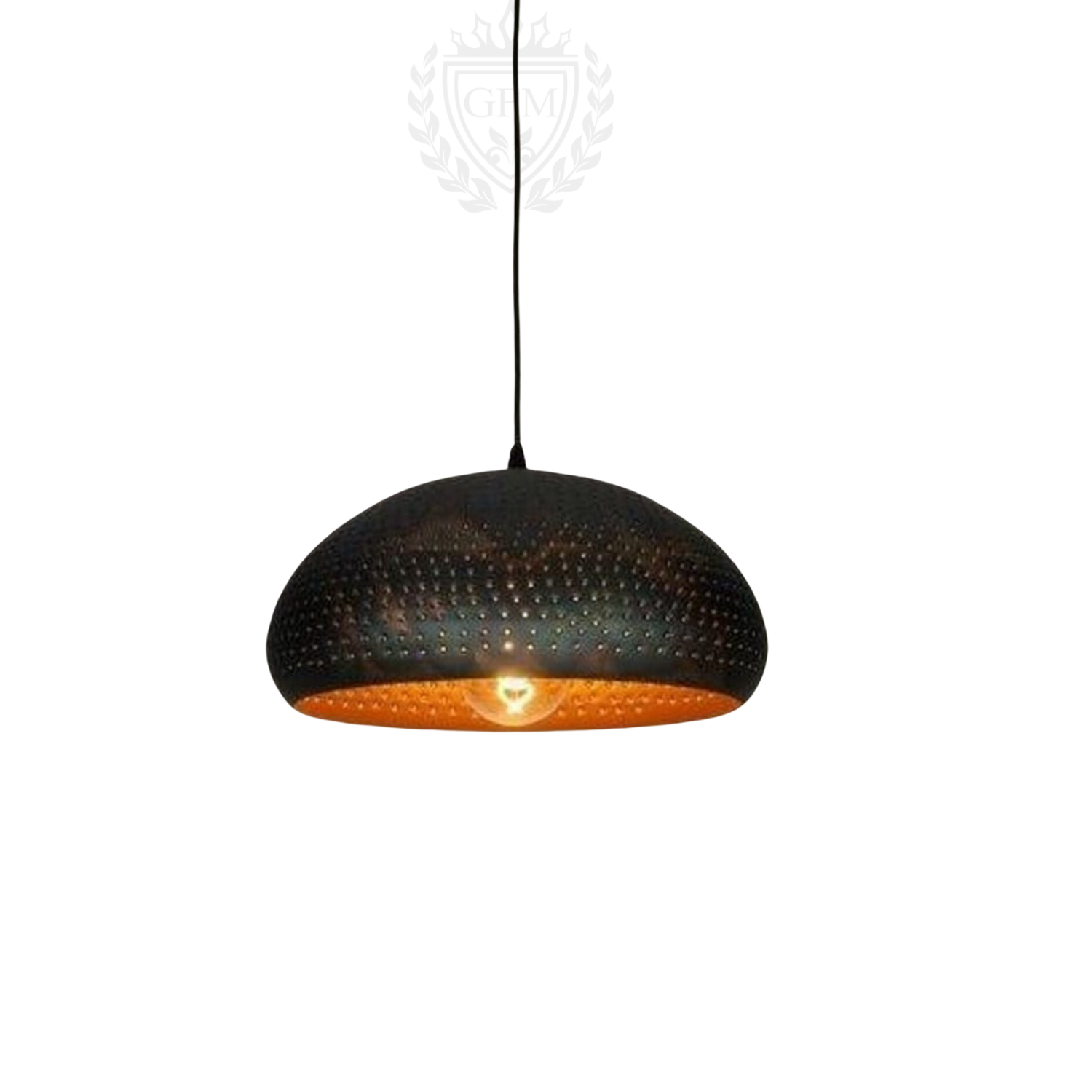 Black Suspension Lamp - Atmospheric Effect - Warm Golden Interior - LED Compatible