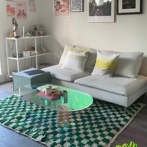 Green And white checkered rug, Moroccan Berber Checkered rug