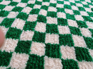 Green And white checkered rug, Moroccan Berber Checkered rug