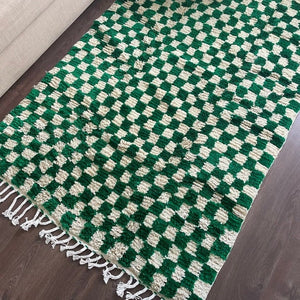 Green And white checkered rug, Moroccan Berber Checkered rug