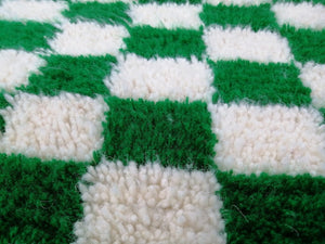 Green And white checkered rug, Moroccan Berber Checkered rug