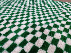 Green And white checkered rug, Moroccan Berber Checkered rug