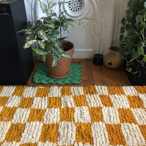 Orange checkered rug! wool checkerboard rugs.